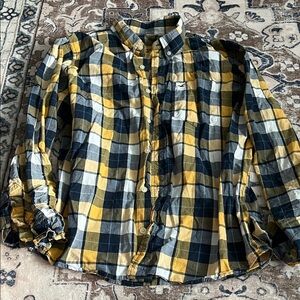 Hollister Men's Casual Plaid Shirt - Yellow, Blue, White